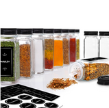 Spice jars and labels set of 12 glass with black cap