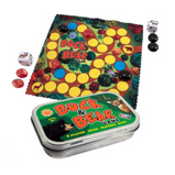 Childrens travel games in a tin
