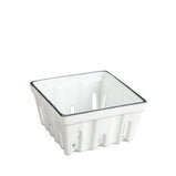 White porcelain berry basket, shown here empty. Excellent for washing and storage of any number of different small fruits and berries.