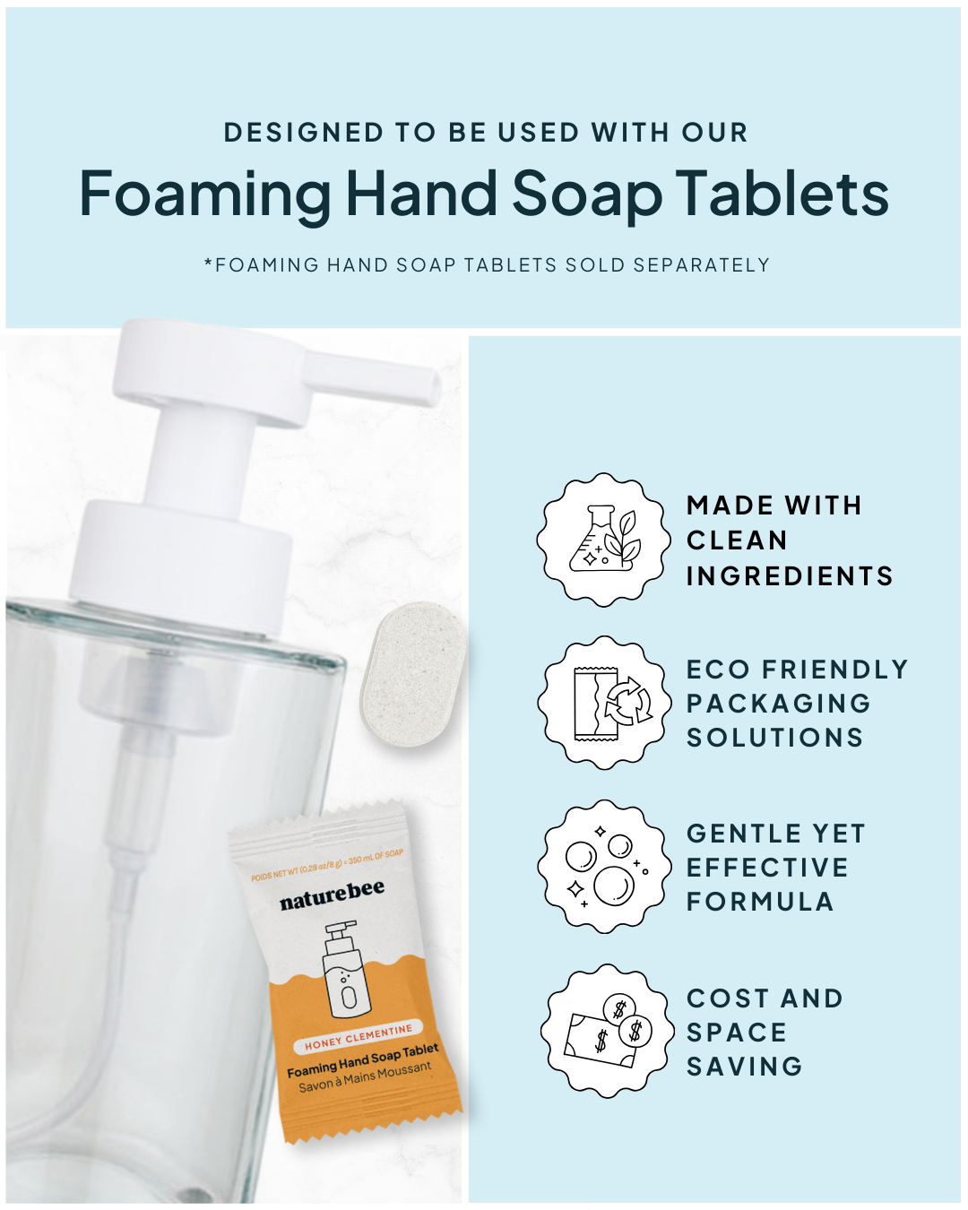 NATURE BEE - Glass Foaming Hand Soap Bottle