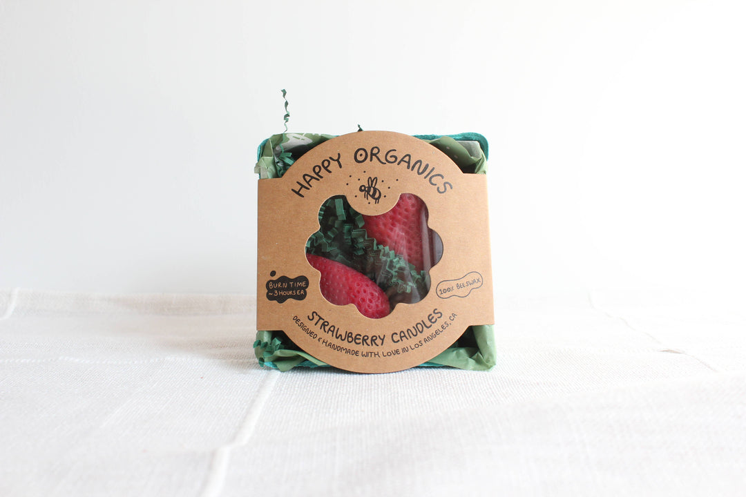 Happy Organics - Large Strawberries Beeswax Candle Pair