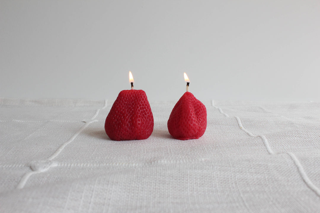 Happy Organics - Large Strawberries Beeswax Candle Pair