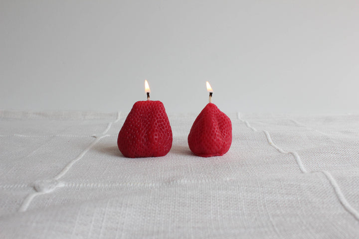 Happy Organics - Large Strawberries Beeswax Candle Pair