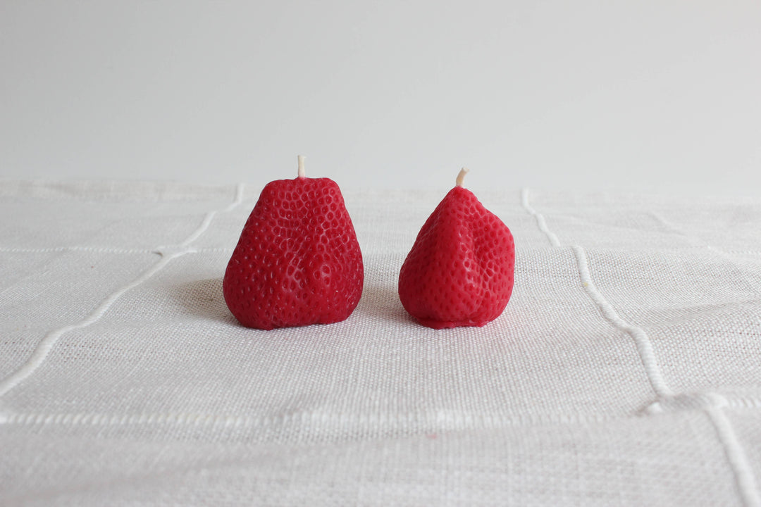 Happy Organics - Large Strawberries Beeswax Candle Pair