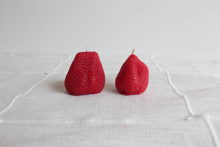 Happy Organics - Large Strawberries Beeswax Candle Pair