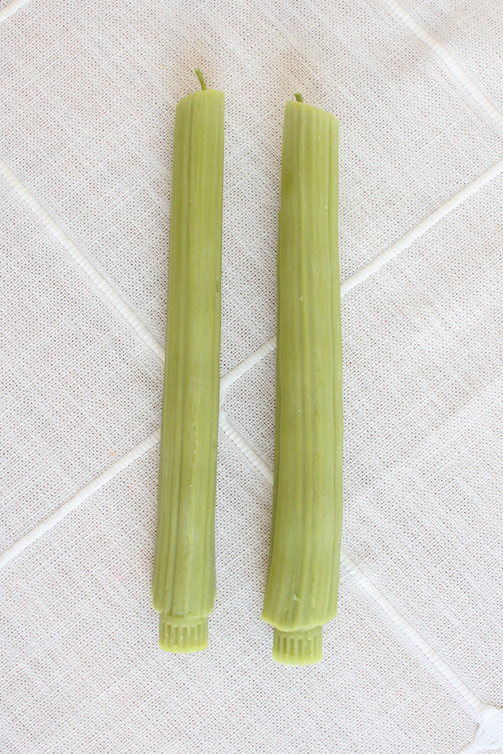 Happy Organics - Celery Beeswax Candles Taper Pair