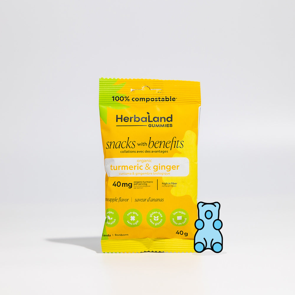 Herbaland Gummies Compostable Packaging - various flavors and benefits