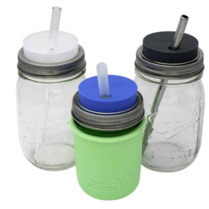  Silicone Straw Lid With Stainless Steel Band For Mason Jar on jar examples
