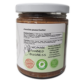 Jar of Chocolcate peanut butter with nutritional facts label showing.