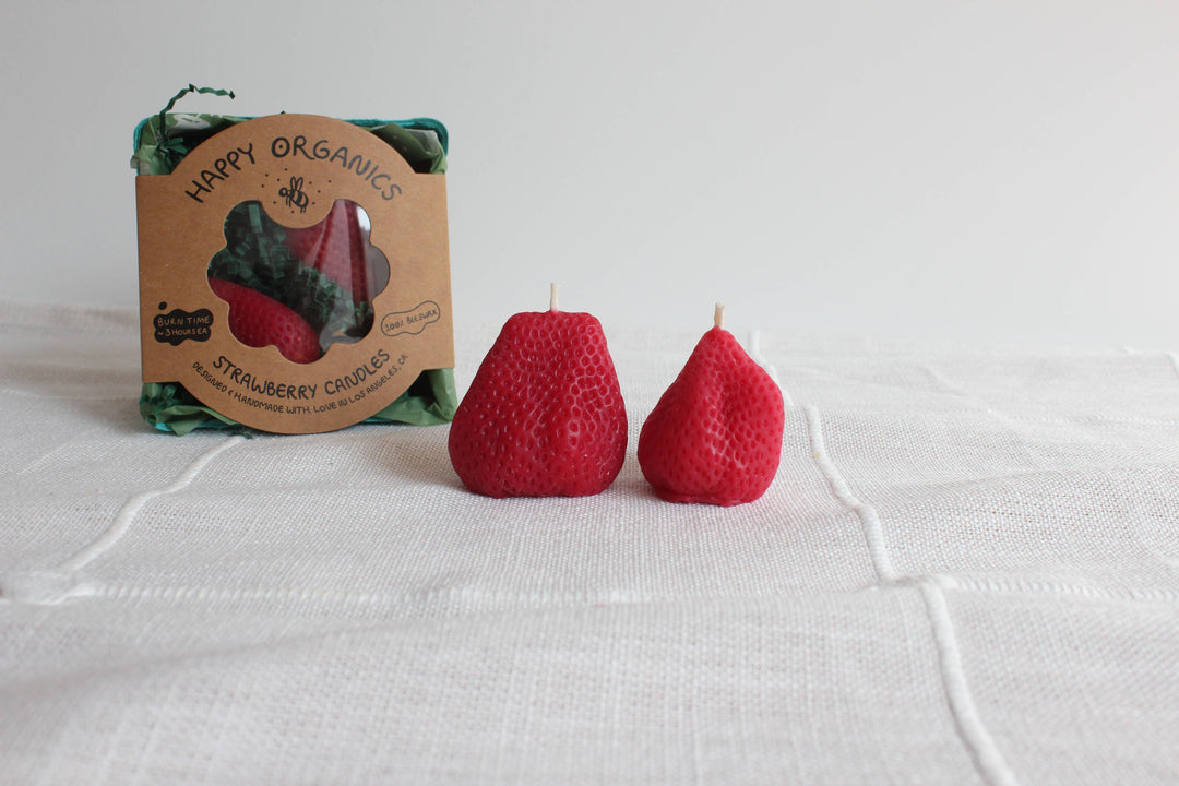 Happy Organics - Large Strawberries Beeswax Candle Pair