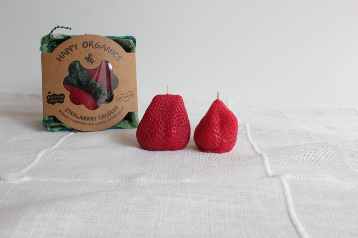Happy Organics - Large Strawberries Beeswax Candle Pair