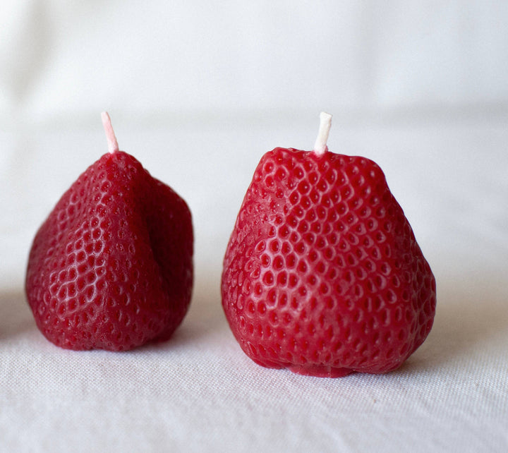 Happy Organics - Large Strawberries Beeswax Candle Pair