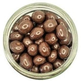 White background with a glass jar filled with Dark Chocolate Coffee Beans.