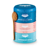 JusTea Herbal trio in a tin with Chamomile Dream, little berry hibiscus and peppermint detox teas and a hand carved spoon.