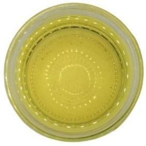 White background with a glass jar filled with Non-GMO Canola Oil.