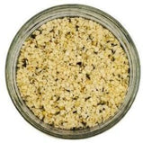Hemp Hearts in a jar with a white background (TOP VIEW)