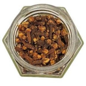 Organic Whole Cloves in a jar with a white background