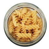 Brown Rice Spirals Pasta in a jar with a white background (TOP)