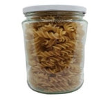 Brown Rice Spirals Pasta in a jar with a white background (SIDE)