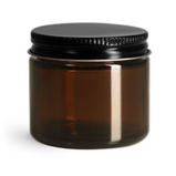 4 oz amber glass jar with black metal lid
