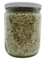 Hemp Hearts in a jar with a white background (SIDE VIEW)