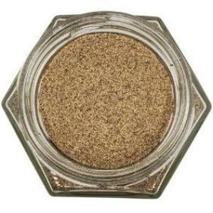 White background with a glass jar filled with Organic Fine Grind Black Pepper.  